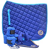 Equipride - Juego de almohadillas para silla de montar de doma con velo y vendas a juego azul real (completo-mazorca)